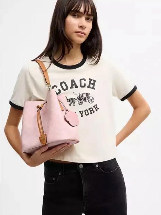Coach Pink Signature Bucket Shoulder Bag with Gold-Tone Accents - Picture 2 of 6